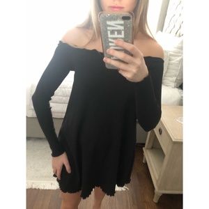 ASOS Black Ribbed Off Shoulder Mini Dress